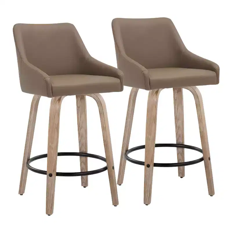 LumiSource Set of 2 Hannah Counter Height Barstools Whitewashed Wood