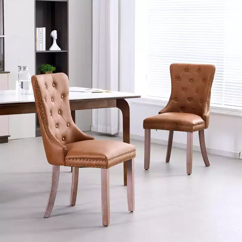 FERPIT Faux Leather Dining Chairs with Nailhead Trim and Button Tufted Back (Set of 2)