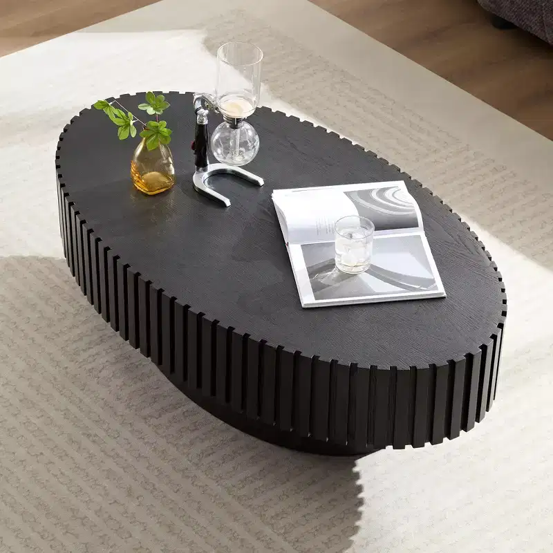 Oval/Square Coffee Table Minimalist Fluted Center Table Accent Table, Natural Ash/Walnut/Matt Black-ModernLuxe