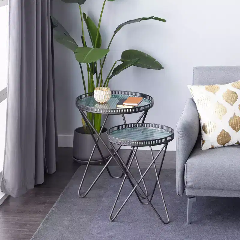 Set of 2 Industrial Metal Accent Tables Gray