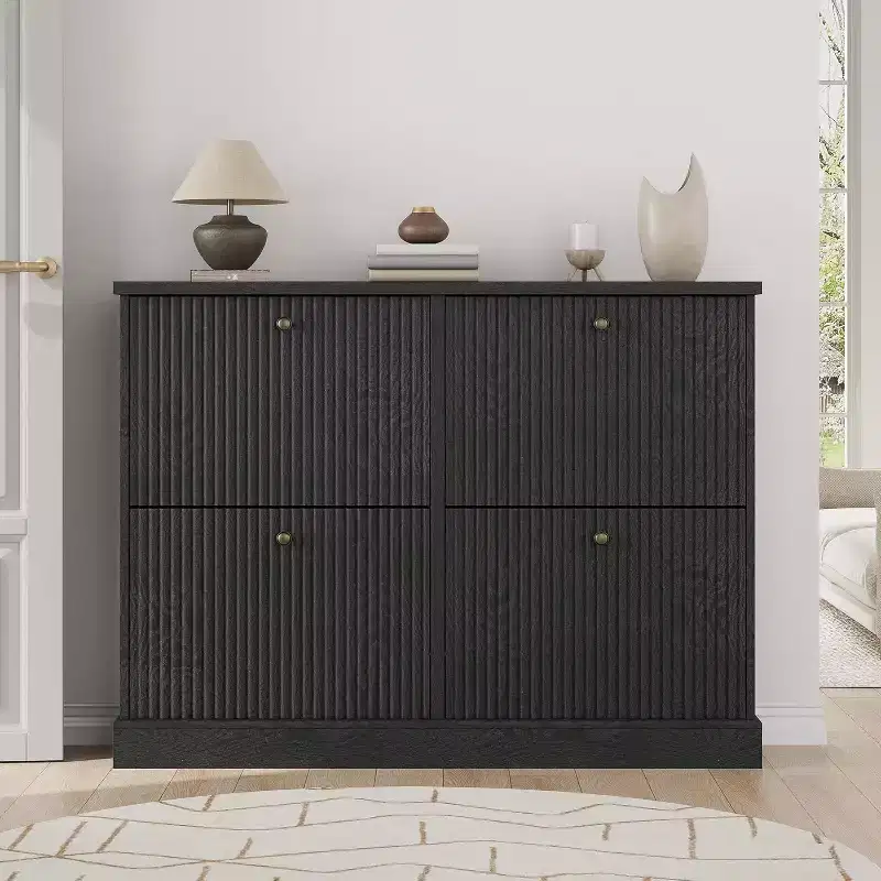4-Drawer Shoe Cabinet with Fluted Design, Adjustable & Removable Shelves, Freestanding Narrow Entryway Organizer for Shoes and Small Items