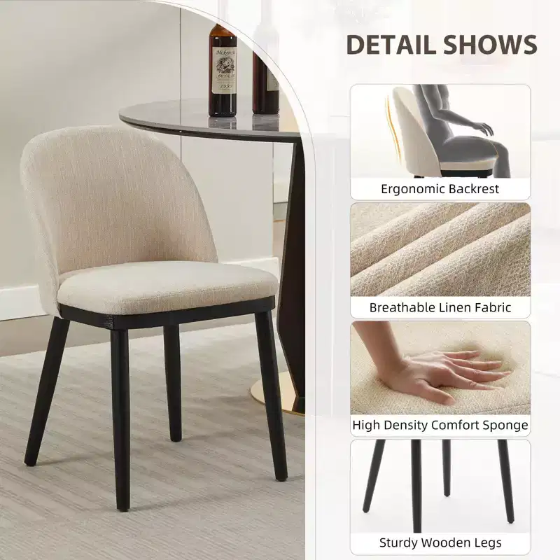 Set of 2 Upholstered Armless Dining Chairs with Curved Backrest