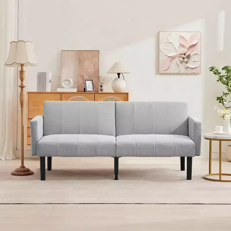 Sofa Bed Futon - 2 Seater 3-Position Adjustable Convertible Settee, 700lb Capacity, Linen Fabric, Space-Saving for Apartments