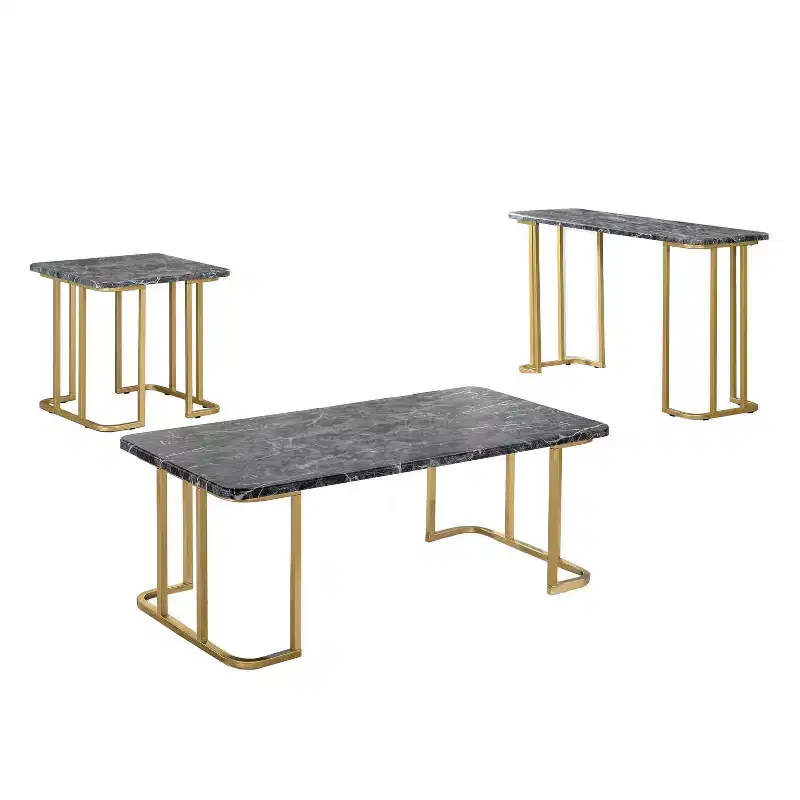 3pc Trillick Coffee Table Set with Faux Marble Top Gold/Black - miBasics: Mid-Century Modern Metal Frame, Powder-Coated Finish