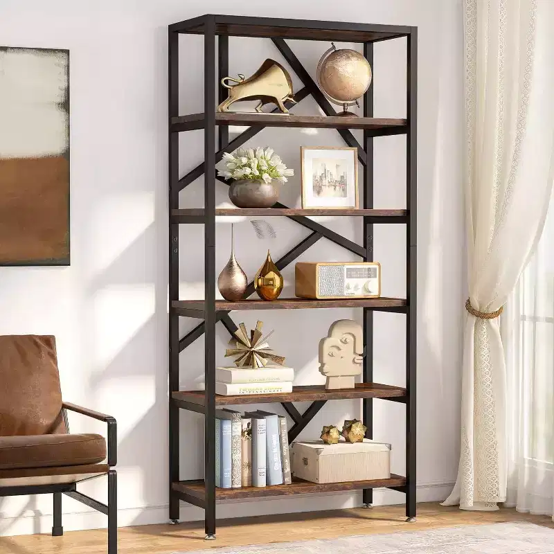 70.87" 6 Tier Bookshelf Rustic Brown
