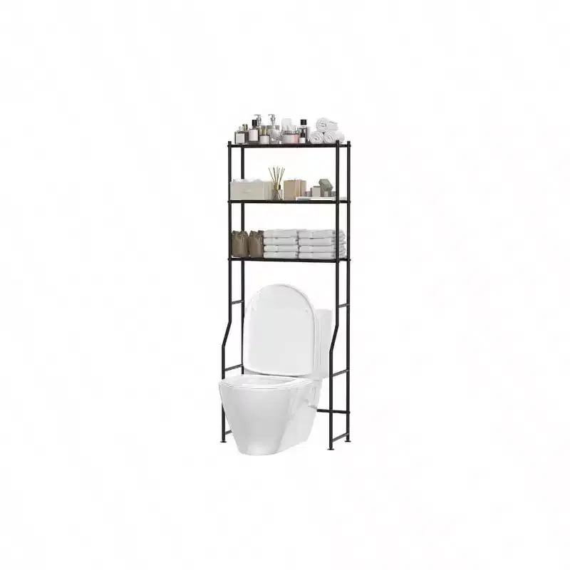 3 - Tier Over Toilet Storage Freestanding Metal Bathroom Shelves Space Saver Black