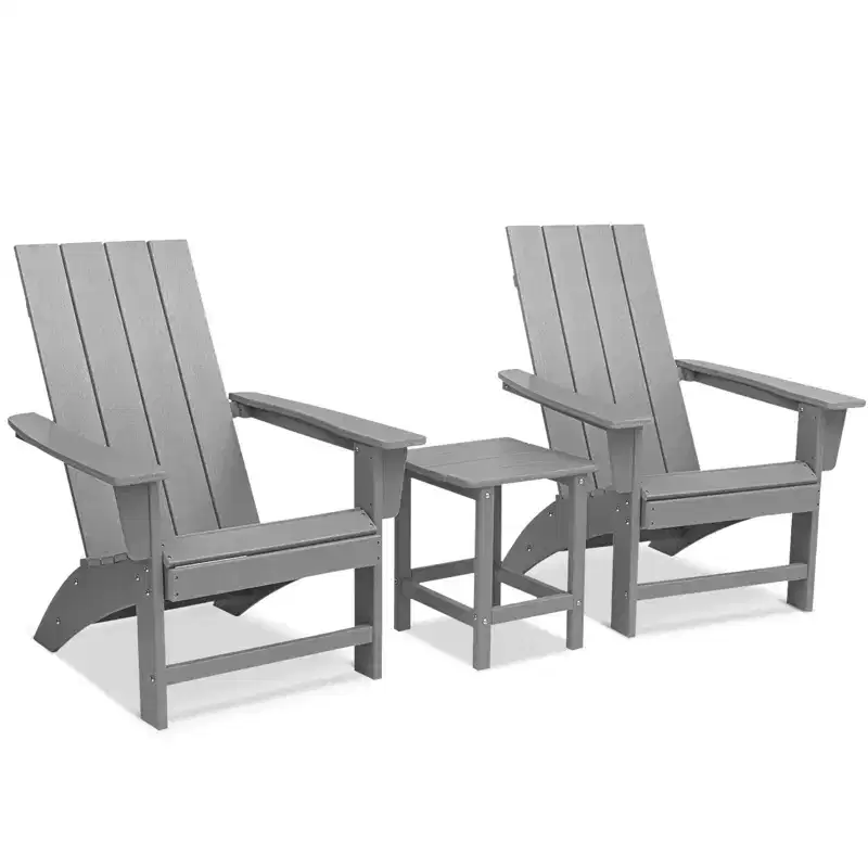 GARPROVM 2 Adirondack Chairs with Side Table HDPE Weather-Resistant Outdoor Patio Furniture