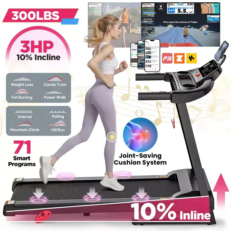 3.5HP Folding Treadmill for Home w/ incline&71 Workouts, 300 lbs Capacity Treadmill,APP w/ Free Train Courses,Dual HiFi Speakers,Exercise Equipment