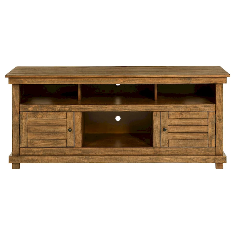 Ayne TV Stand Media Cabinet, 2 Doors and 4 Shelves, Brown Wood 60 Inch