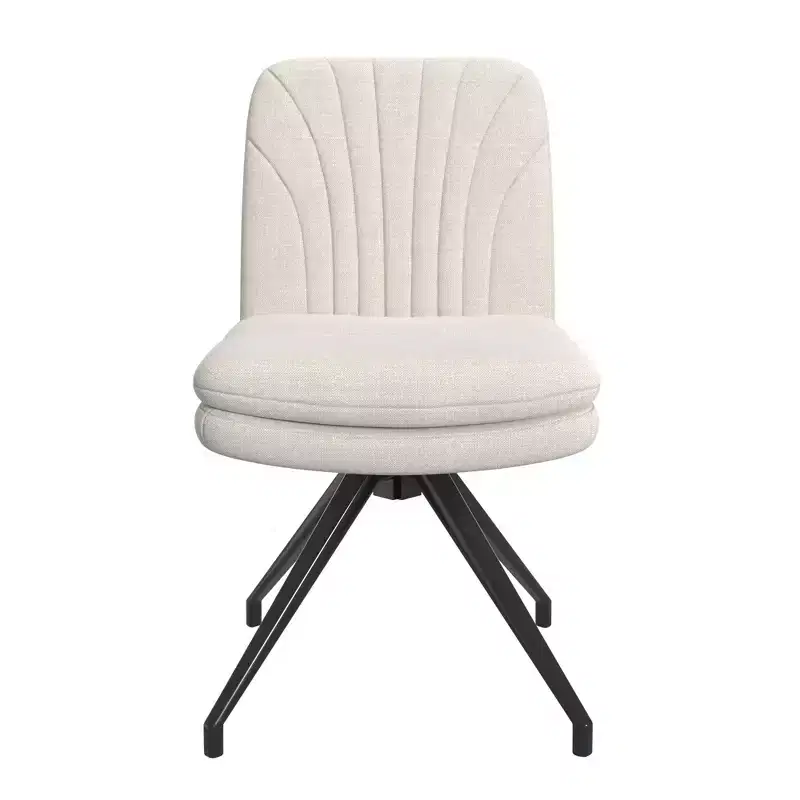 VECELO Upholstered Office Desk Chair Cross Legged Chair with Wide Padded Seat, Modern Computer Task Chair Gray/Beige