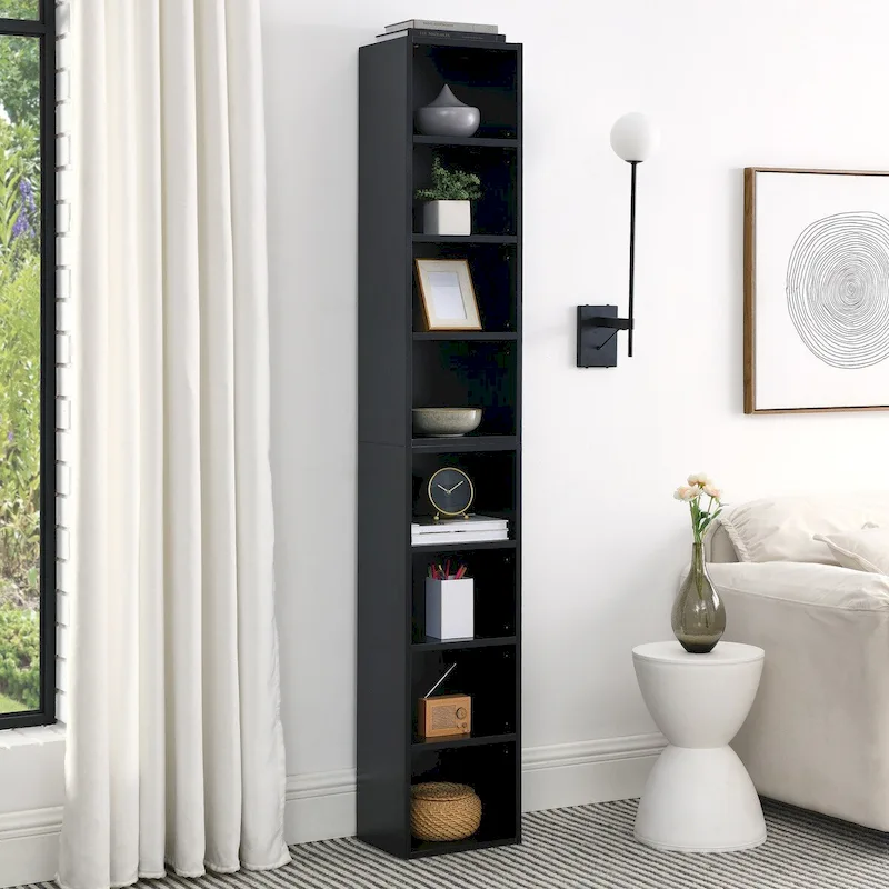 8-Tier Media Tower Rack, Slim Storage Cabinet with Adjustable Shelves
