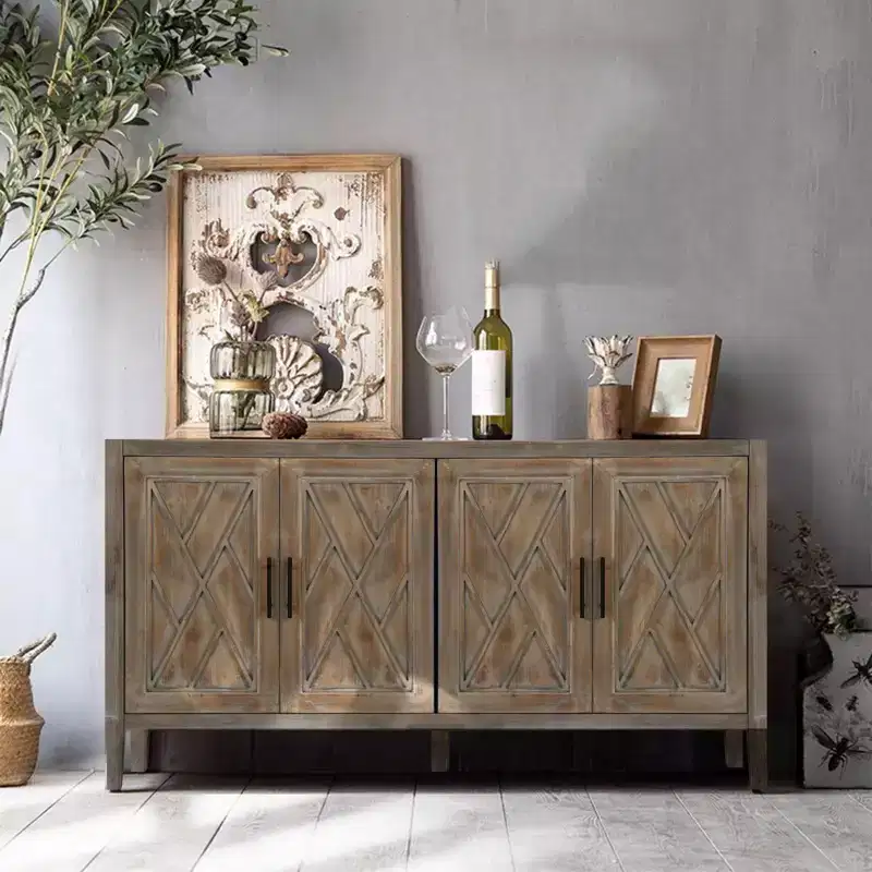 60'' Sideboard Buffet Cabinet, Vintage Wooden Sideboard Storage Cabinet with 4 Doors & Adjustable Shelf, Accent Cabinet for Living Room
