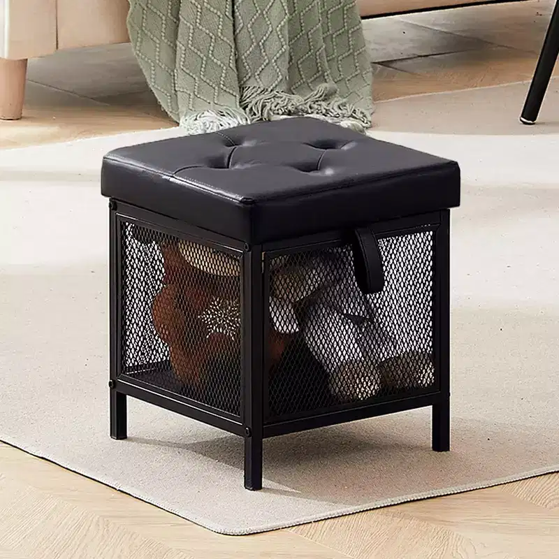 Storage Ottoman, Foot Rest Stool Footstool, 13.8'' H Small Square Ottoman Cube, Black