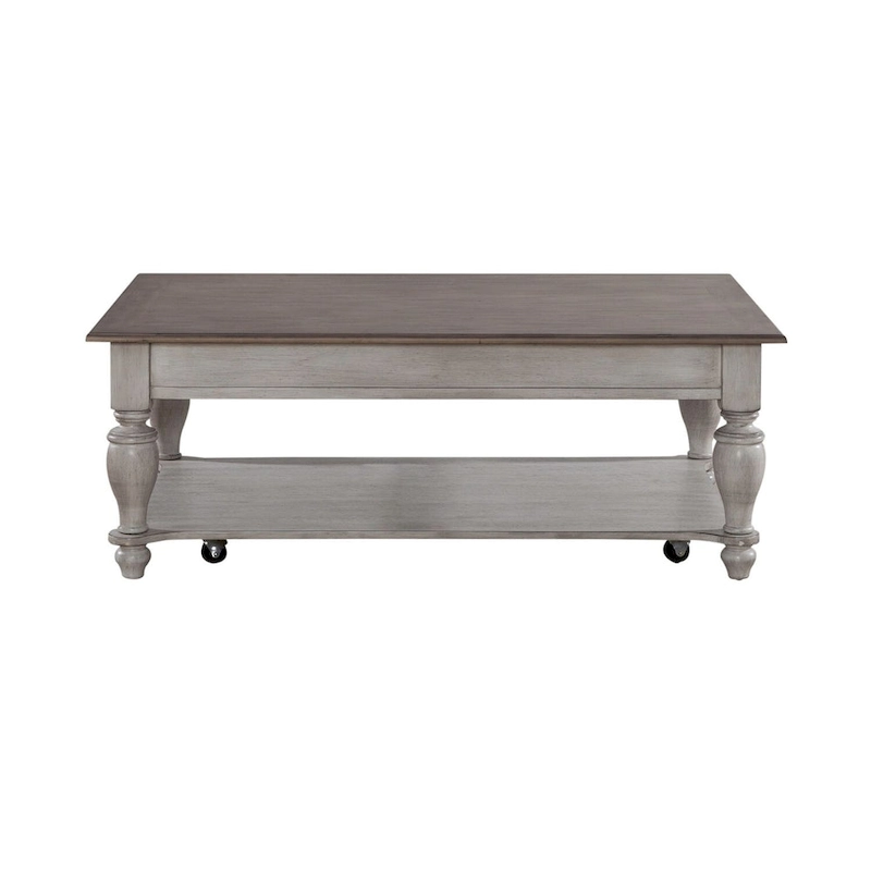 Ocean Isle Antique White & Weathered Pine Rectangular Cocktail Table