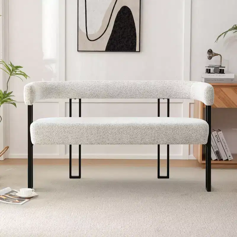 Modern 49 Bench with Backrest and Armrests, Stylish Dining Bench, Loveseat with Metal Frame, Accent Seat for Living room
