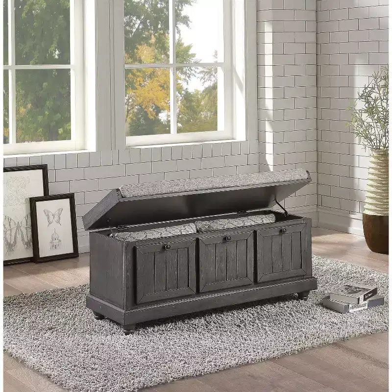 Retro Style Flip-Top Cushioned Seat Ottoman Bench with Storage,Solid Wood Storage Bench for Bedroom,Entrance
