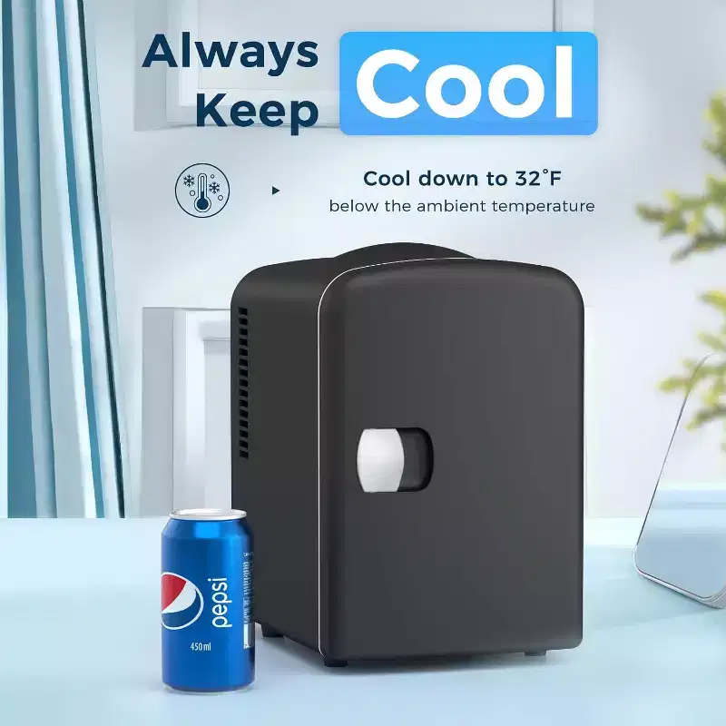 ZAFRO Compact Refrigerator, Portable Mini Fridge, Skin Care 4L Capacity/6 Cans, for Bedroom, Car, Office & Dorm, Small Cooler for Cosmetics