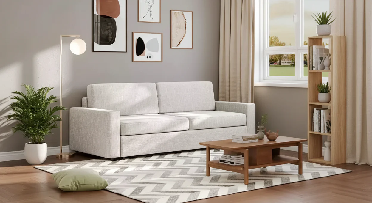 88.6 Convertible Sleeper Sofa Bed, Modern Linen Fabric Pull Out Sleeper Couch Bed Space-Saving for Apartments, Living Room, Bedroom, Studio