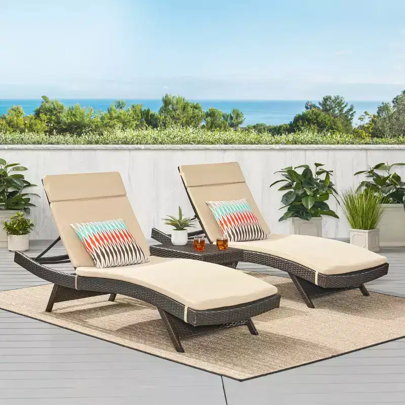 GDFStudio Olivia Multibrown 3 Piece Armless Chaise Lounge Chat Set with Cushions