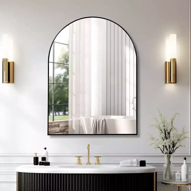 Okak 30X40IN Arched Bathroom Mirror with Aluminum Frame, Wall Mirror with High Reflection, Arched Mirror for Bathroom, Dress Room