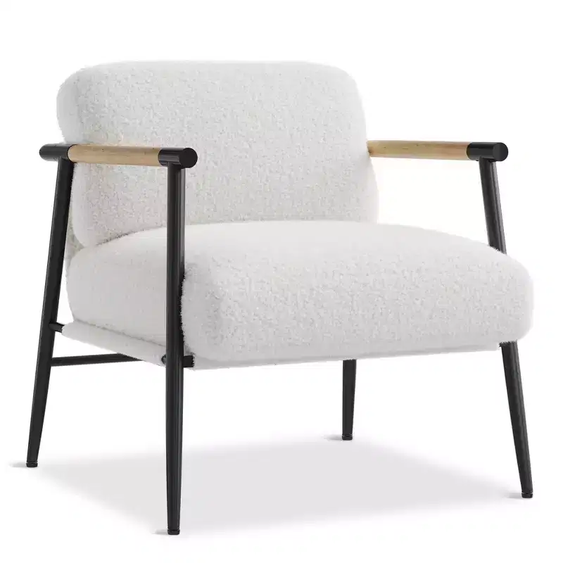 Modern Accent Chair, Cozy Reading Chair Upholstered in Plush 420g Fabric, with Spring Foam Cushion, for Bedroom and Living Room, White