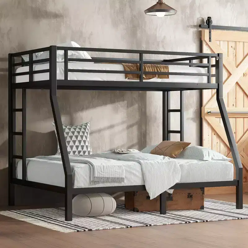 Metal Twin XL over Queen Bunk Bed, Heavy Duty Adult & Teen Bunk Bed Frame, Noise-Free, Dual Ladders, No Box Spring, Black