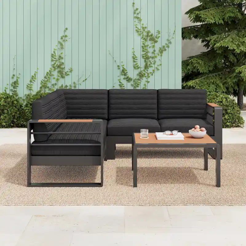 Sornsa Outdoor Aluminum Frame 4 Seater Sectional Sofa Set by Christopher Knight Home