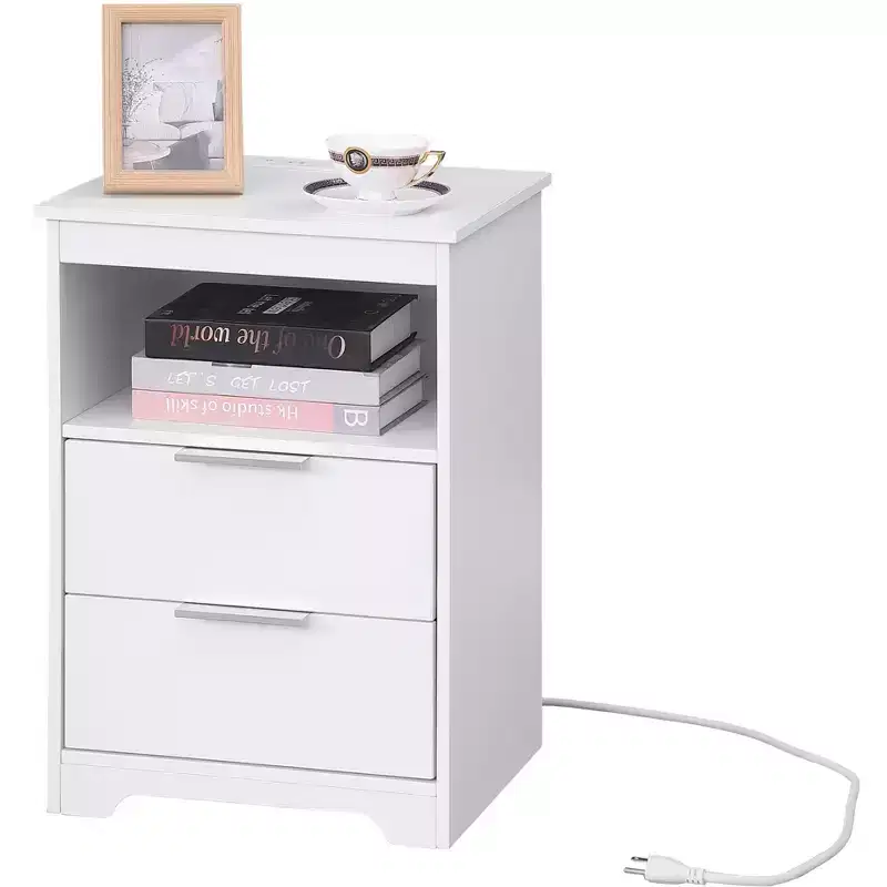 Designed for everyday convenience, this Nightstand with Charging Station,End Table with 2 Drawers,Wooden End Table with Drawer and Opening.