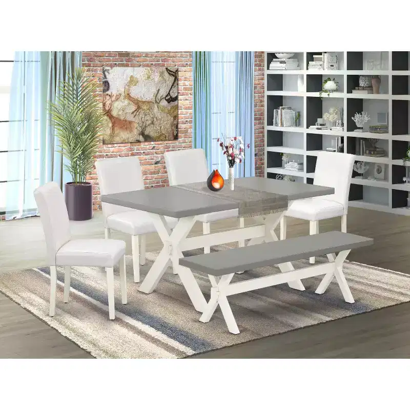 HomeStock 6-Pc Natural Oak Finish Solid Wood Top dining Table with 1-Bench and 4-Chairs