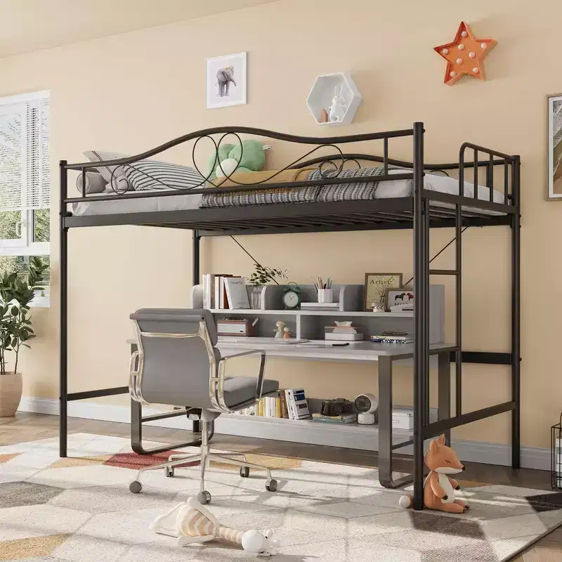 COZONY Loft Bed Twin with Adjustable Ladder, Heavy Duty Metal Frame 400 Lbs Capacity Safety Guardrail