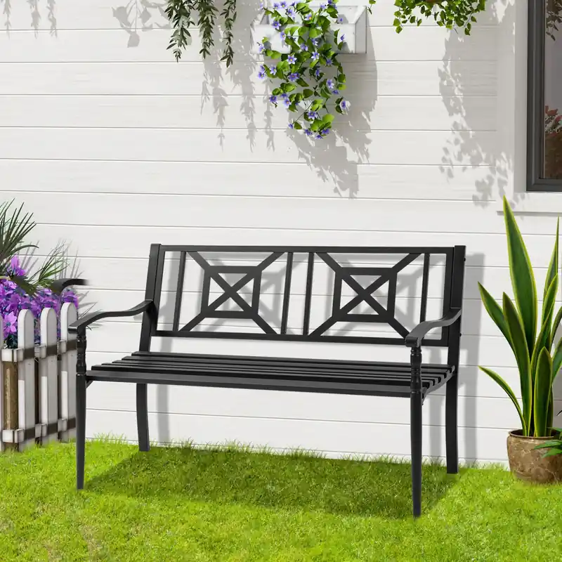 Steel Garden Bench For Outdoor, 2-person Patio Bench