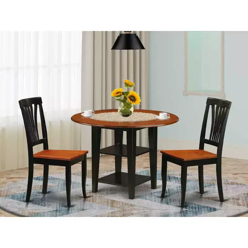 Vintage 3 Piece Dinette Set - Round Table & 2 Chairs - Black Cherry Finish - Home Kitchen Dining Room