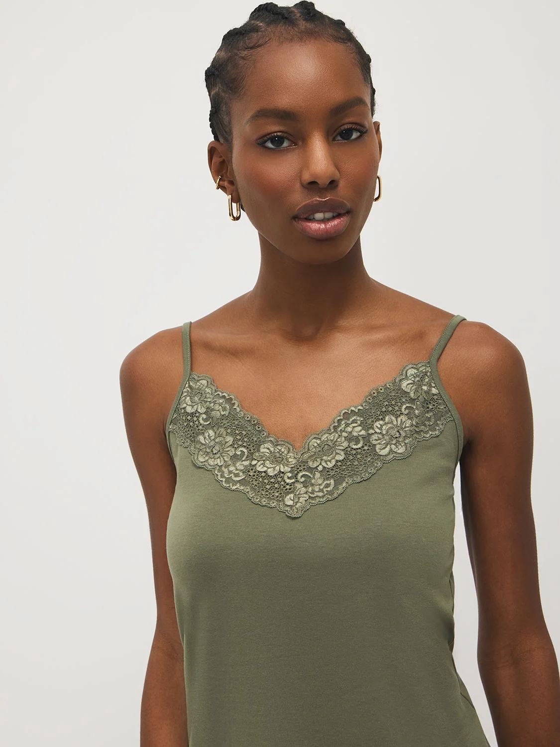Cotton-Blend Tank Top With Lace Trim