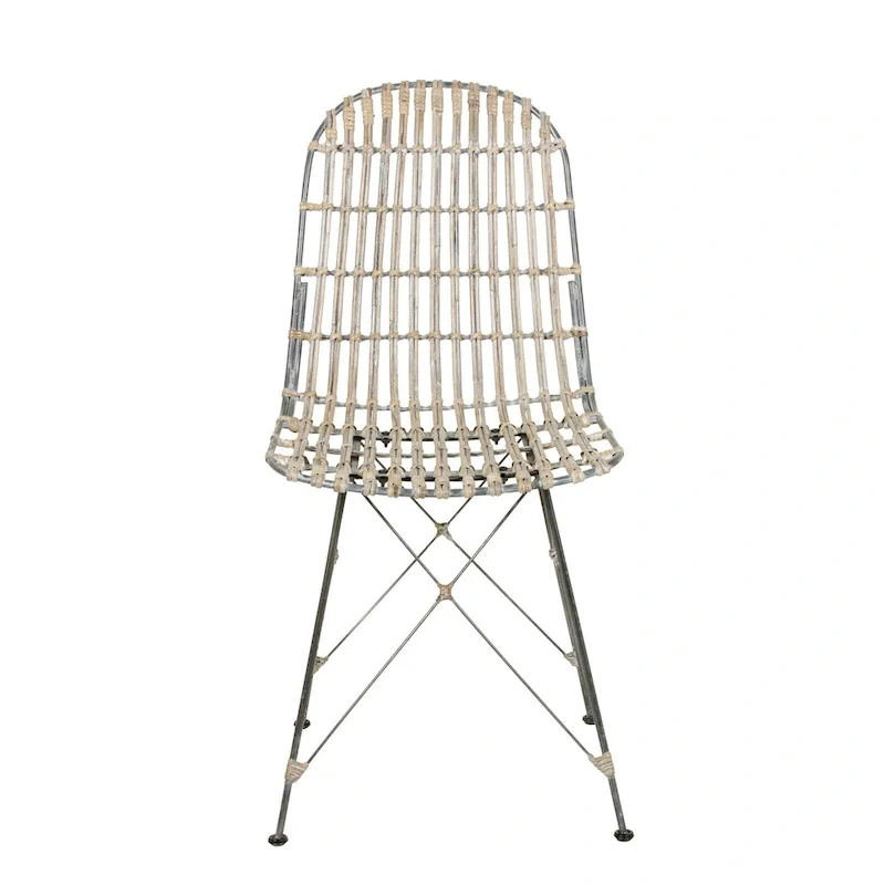 Beige/Grey Mid-Century Rattan Dining Chairs, Set of 2