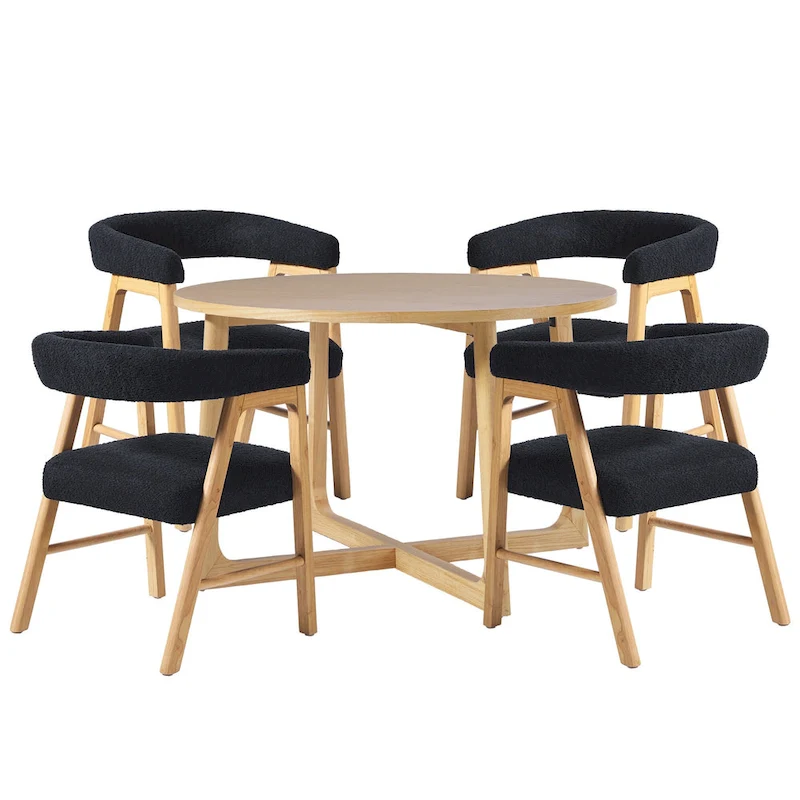 Middlebrook 5 Piece Solid Wood Dining Table Set w/ Dual Material Chairs