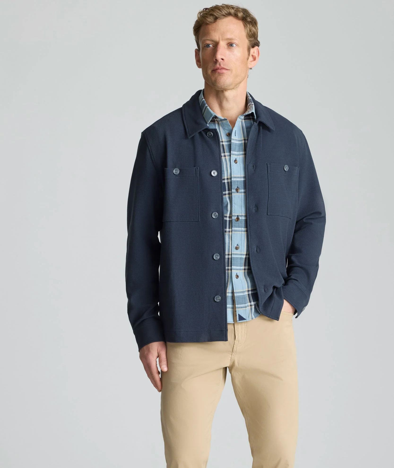 Knit Cotton Overshirt (Navy)