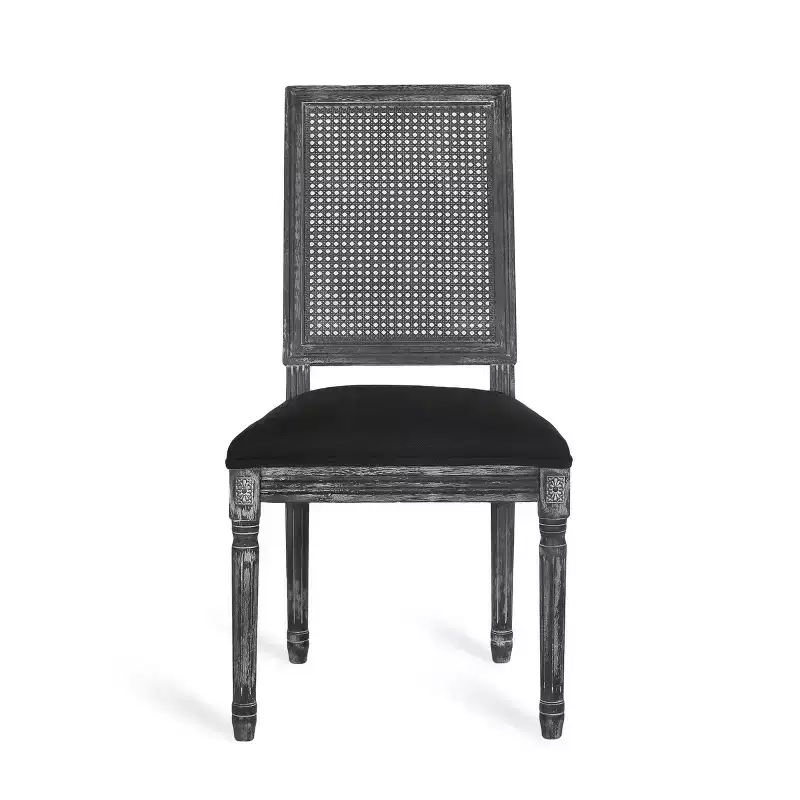 of 4 French Country Wood and Cane Upholstered Dining Chairs