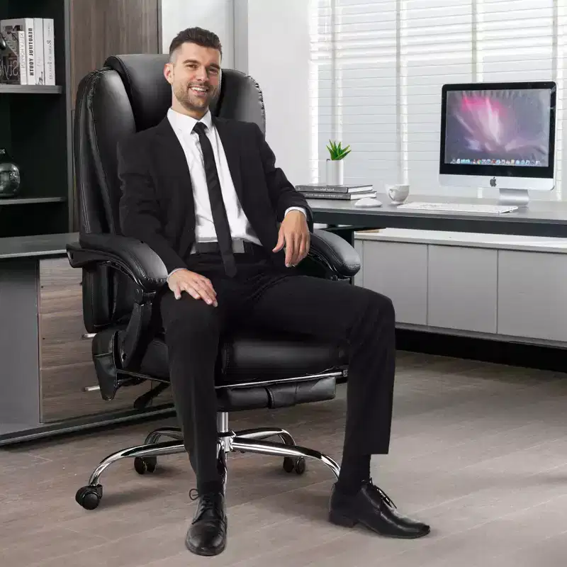 Okak Executive Message Chair with Heat and 6 Vibration Points, Computer Chair with Foot Rest and Padded Armrests, Desk Chair for Office, Study, Black