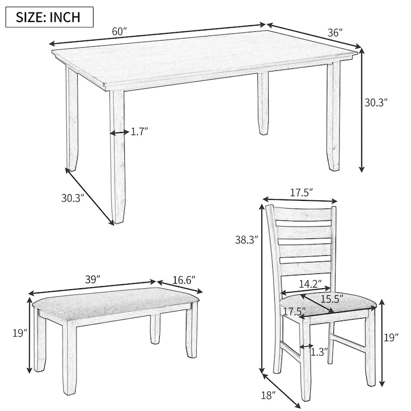 5-piece Farmhouse Dining Set Rectangular Table Chair