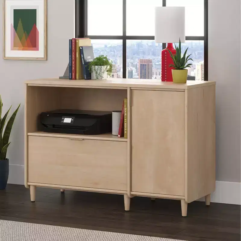Office Credenza Natural Maple - : Media Stand with Adjustable Shelf & File Storage