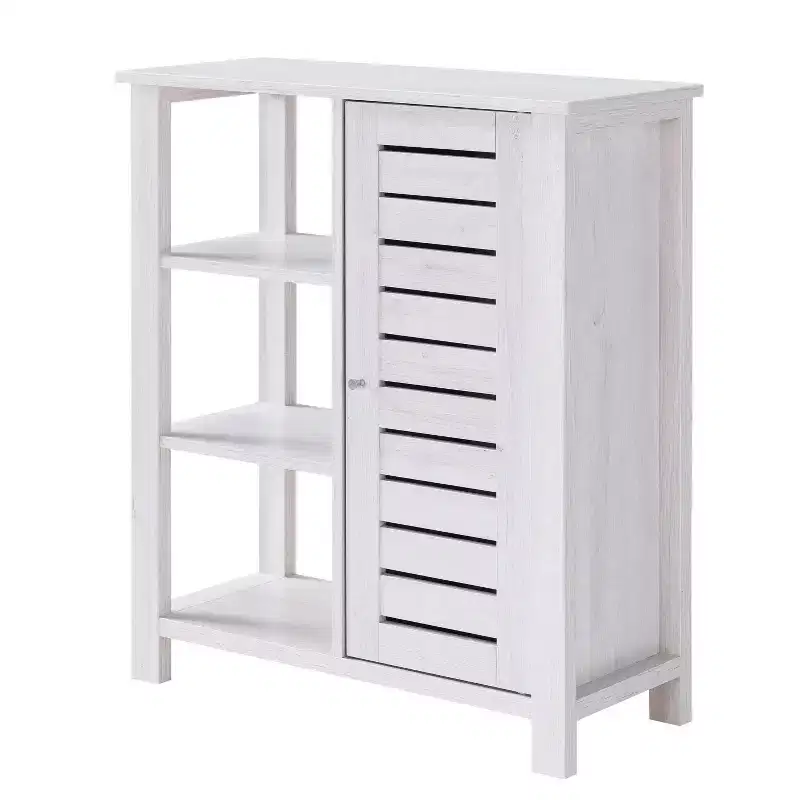 24/7 Shop At Home Bednar Storage Accent Cabinet White Oak: Modern Farmhouse Design, Shutter Doors, 6 Shelves
