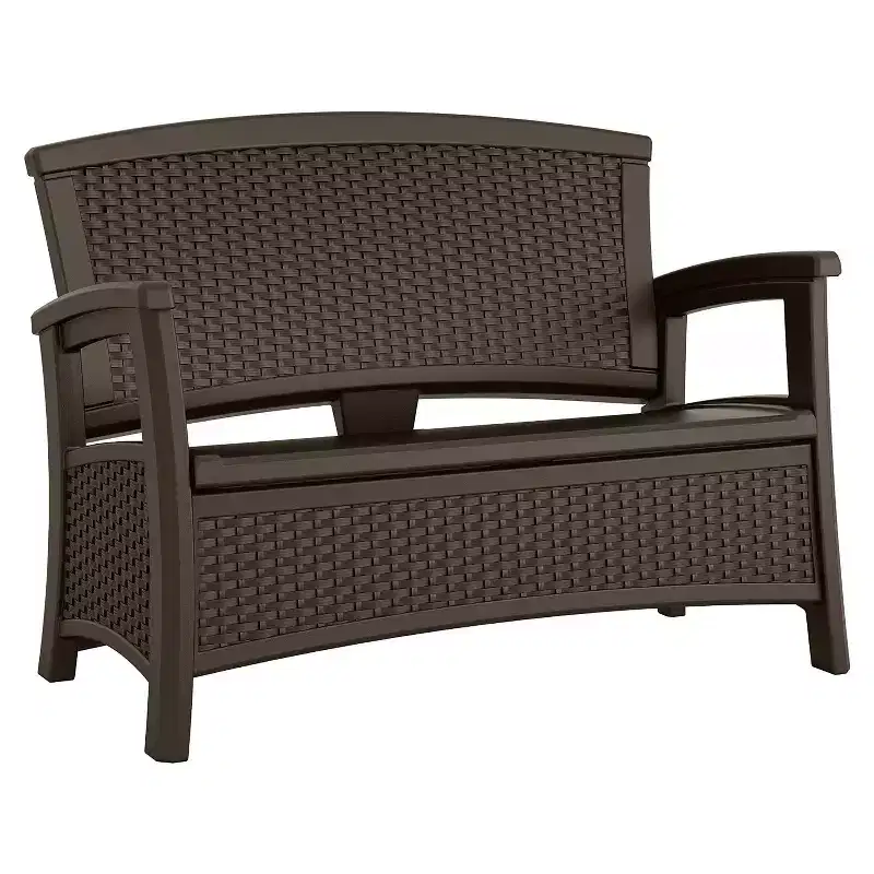 Suncast Resin Wicker Loveseat w/ Storage & Resin Wicker Coffee Table w/ Storage