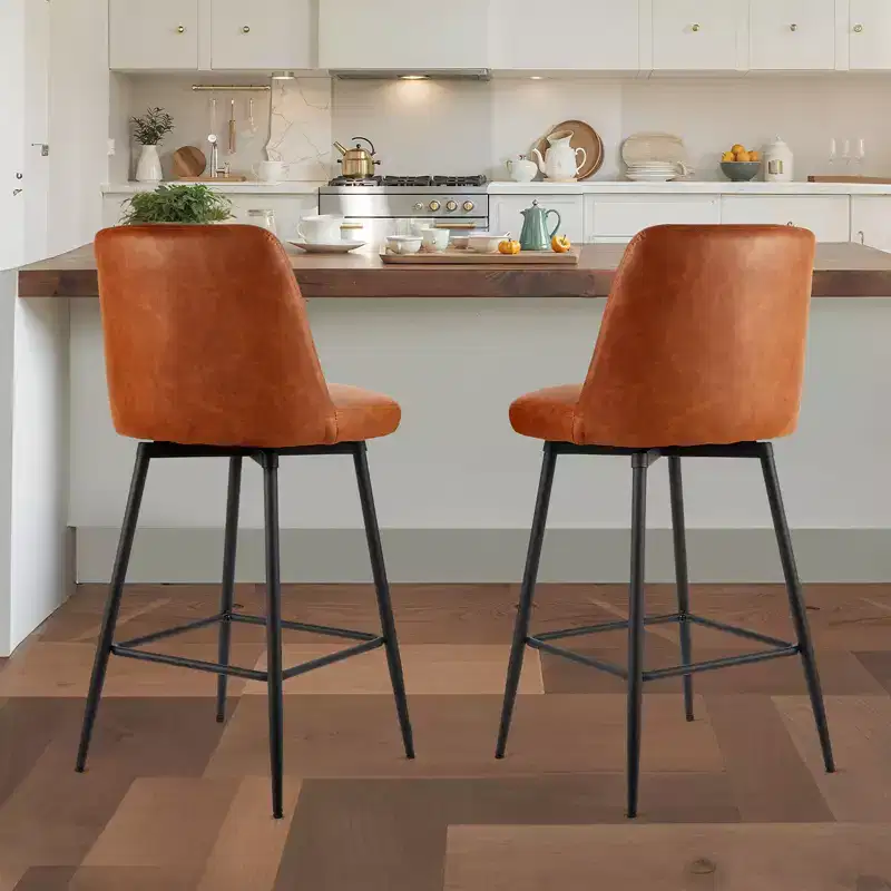 VEVOR Bar Stool Set of 2, 27 inch Counter Height Swivel Stools, Modern PU Leather Counter Barstool with Backrest and Metal Legs, Brown