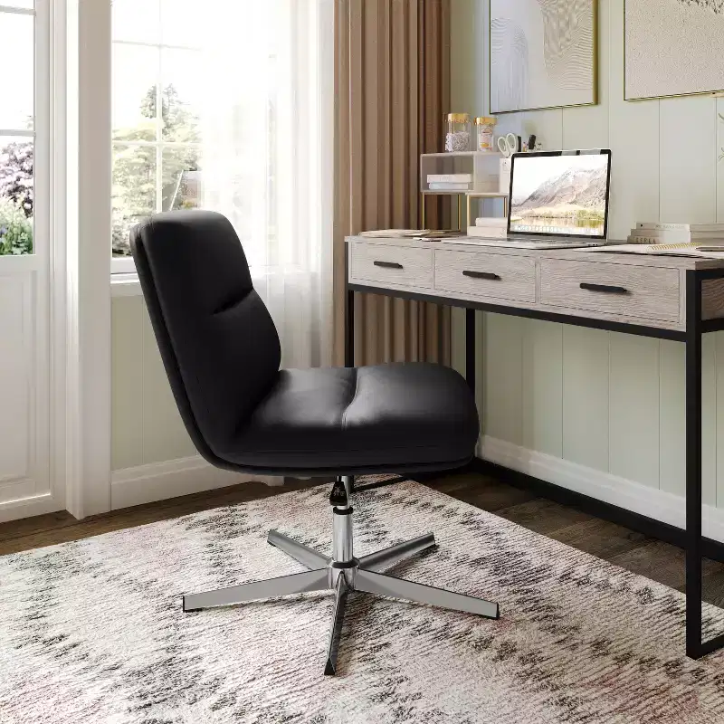 Bonded Leather Armless Swivel Office Chair with Height Adjustment, 300 lbs Capacity