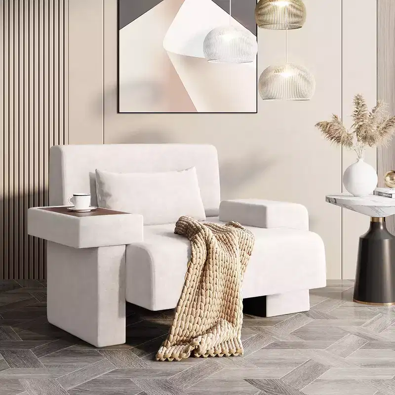 48''W Oversized Accent Chair Sofa Chair with Pillow and Built-In Wood Tray, Cozy Modern Armchair - ModernLuxe