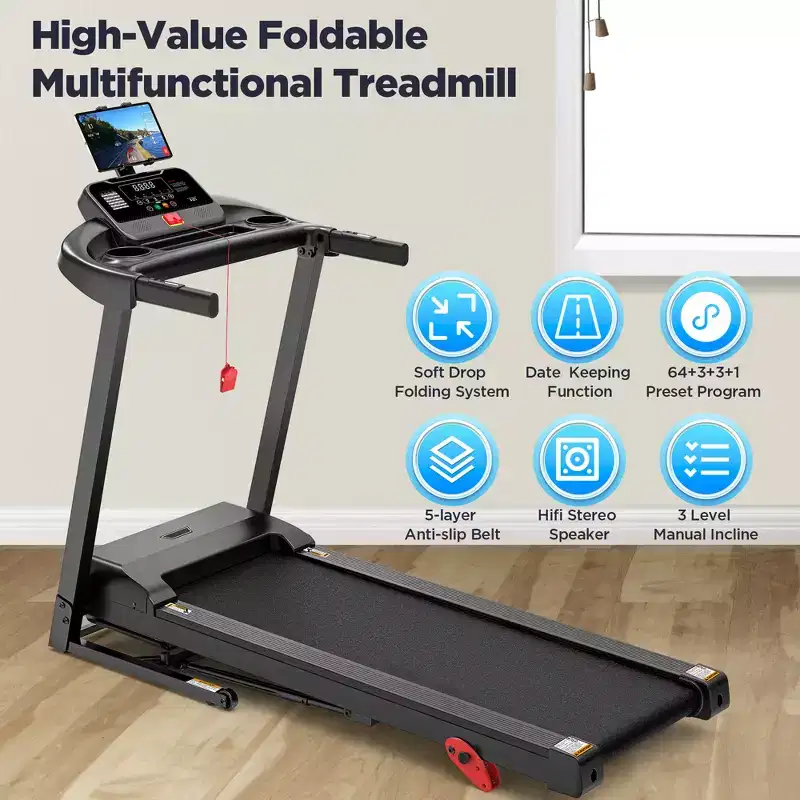 Treadmill on Sale,Treadmills Clearance,0.6-7.5MPH, 64+3+3+1 Programs, Quiet Brushless Motor, Bluetooth App  Compact Running Machine for Home