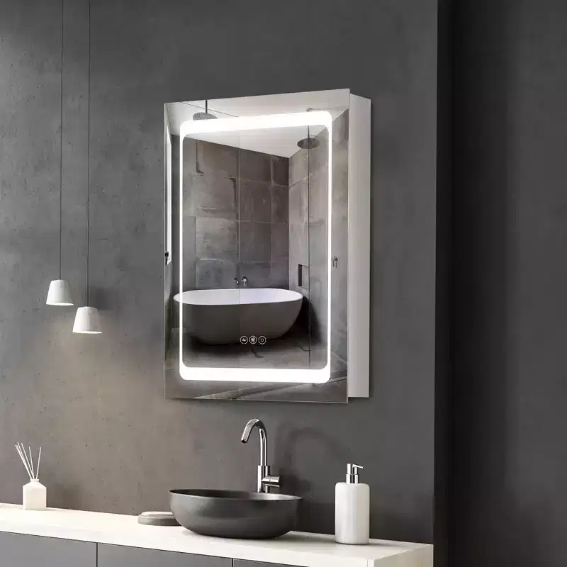 LED Lighted Medicine Cabinet with Mirror, Wall-Mounted Plug-In Bathroom Organizer with 3 Storage Shelves