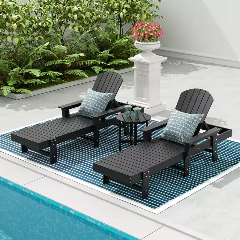 WestinTrends Dylan 3 Piece Adirondack Poly Reclining Chaise Lounge With Arms