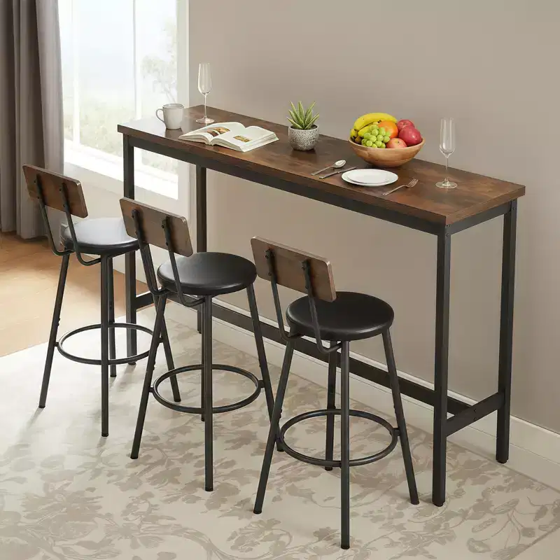 GDFStudio Ashford 4 Piece Industrial Faux Leather and Metal Bar Set