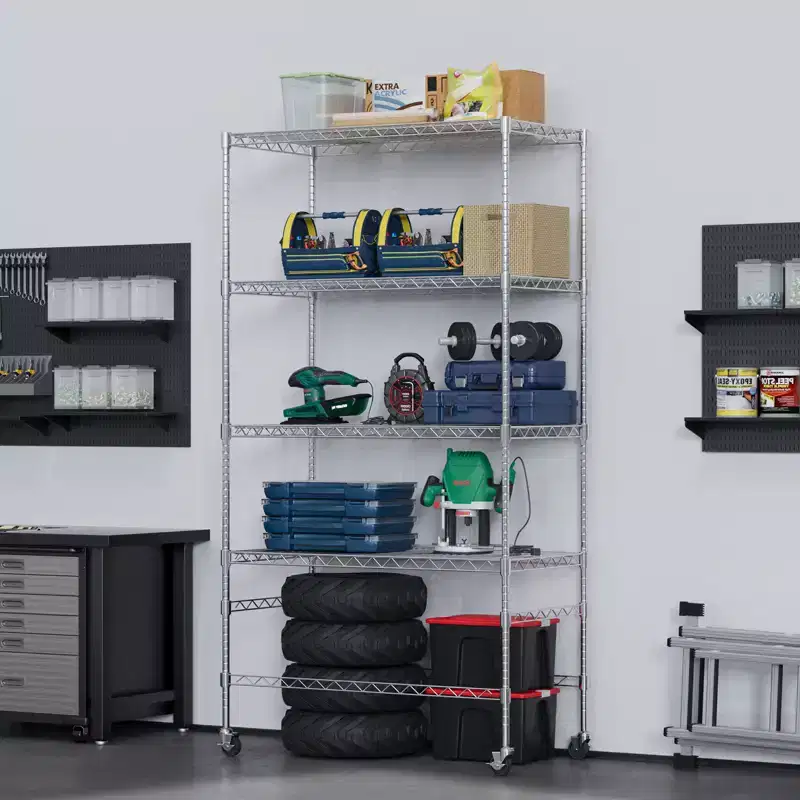 4 Tier Utility Storage Shelves, 800 Lbs Heavy Duty Metal Shelving Unit with Wheels, Adjustable Shelves, Rolling Storage Racks for Garage, Warehouse